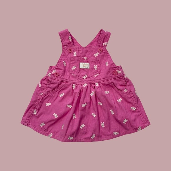 OshKosh B’gosh Other - Vintage Oshkosh BGosh Pale Pink Bunny Rabbit Easter Overall Dress, Size 3-6 Mon